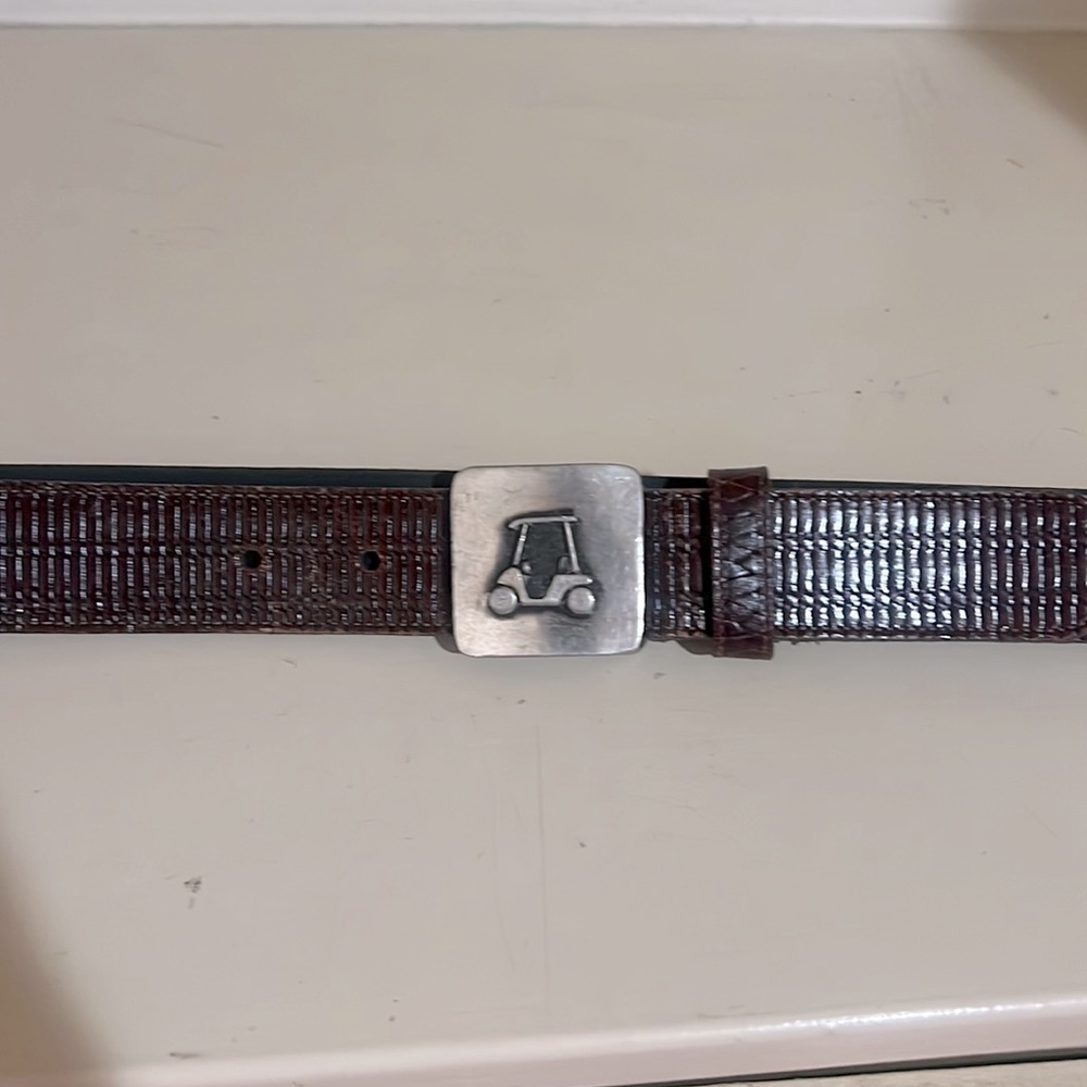 NEW Golf Cart logo UNISEX Brown polished 100% leather BELT 38”